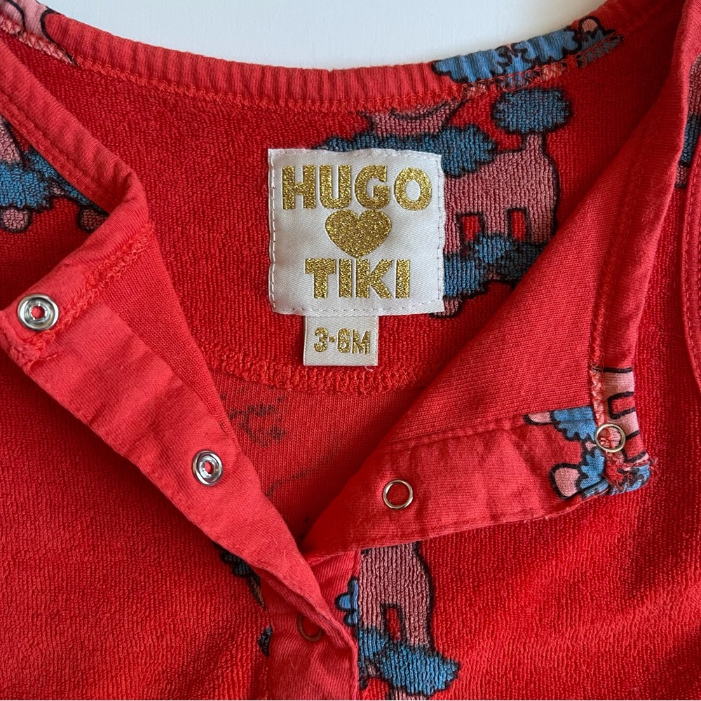 Hugo Loves Tiki Unisex Baby Red Terry Long Leg Romper - Poodle Print - 3-6M - Picture 13 of 14
